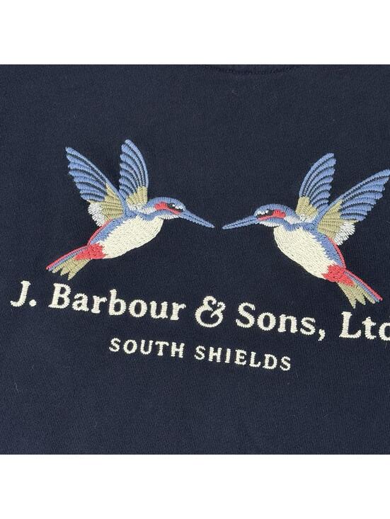 Barbour Heritage Brand Crewneck Sweatshirt Embroidered Birds Navy Women 6 Casual - Picture 8 of 9